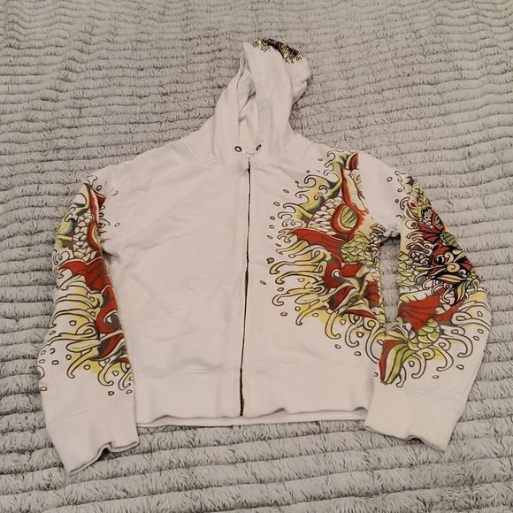 Fun white bedazzled Circle of life zip up hoodie size M. - Picture 1 of 11